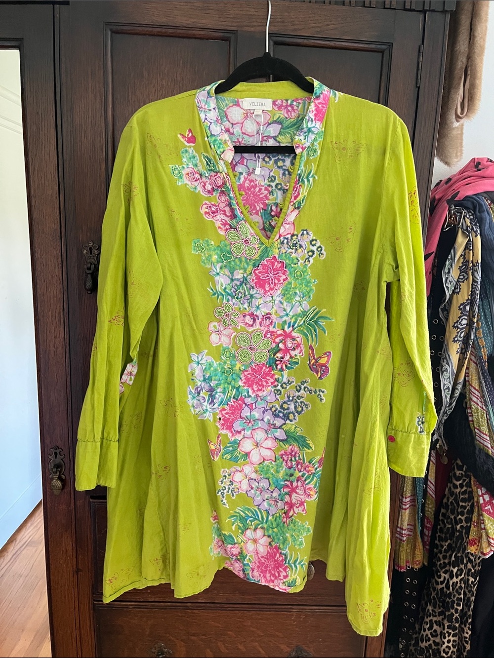 VILA Bright Lime Green Floral V-Neck Tunic